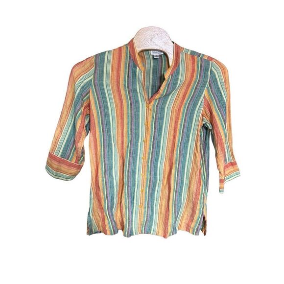 Coldwater Creek 2XL Linen Bright Striped 3/4 Sleeve Blouse - Picture 1 of 5